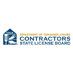 Logo of the Emergency Restoration Contractors State License Board, Department of Consumer Affairs, featuring a stylized blue house outline with a workman silhouette inside it, beside blue text.