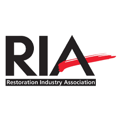 Logo of the Emergency Restoration Industry Association (ria), featuring the acronym "ria" in bold black letters and a stylized red swoosh underneath.